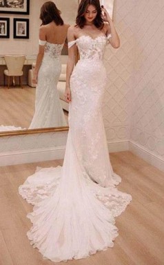 Vintage Von Der Schulter Meerjungfrau Spitze Brautkleid GBWD198