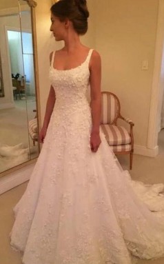 Eine Linie U-ausschnitt Spitze Zierlichen Brautkleid GBWD202