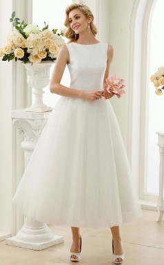 Rockabilly Tee Länge Einfaches Kleines Weißes Kleid 50er Jahre Hochzeitskleid GBWD234