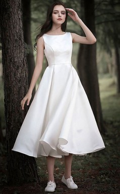 Land Tee Länge Mütze Ärmel Einfach Lässig Kleines Weißes Kleid Gardern Hochzeit GBWD239