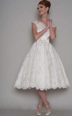 Lace Cap Sleeves 1960er Hochzeitskleid mit Schleifen GBWD297