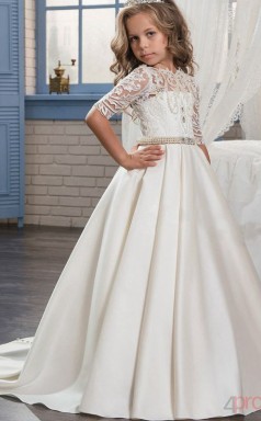 A-linie Halbarm Kinder Ballkleid Für Mädchen Mit Spitze CH0136