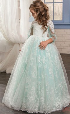 Prinzessin Langarm Kinder Ballkleid Für Mädchen Mit Spitze CH0138