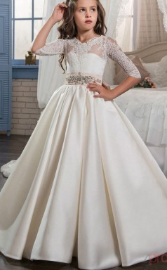 Prinzessin Halbarm Kinder Ballkleid Für Mädchen Mit Perlen Schleifen CH0140