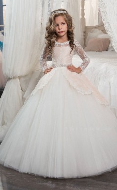 Quadratische Langarm Erröten Rosa Kinder Ballkleider Chk001