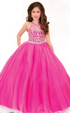 Illusion ärmellose Magenta Kinder Ballkleider Chk007