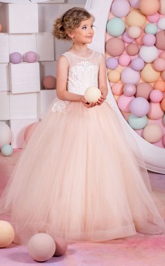 Illusion ärmellose Süßigkeiten Rosa Kinder Ballkleider Chk009