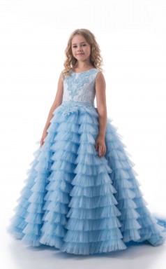 Juwel ärmellose Power Blue Kinder Ballkleider Chk015