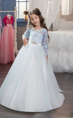 Juwel Langarm Himmelblau Kinder Ballkleider Chk017