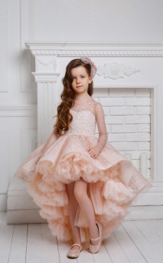 Rosa High-Low-Partykleid für Mädchen GCHK186