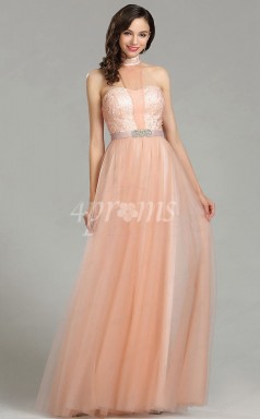 GEBD011 Tüll Halfter Korallen Brautjungfernkleider