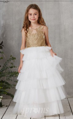 Weiße Tüllillusion ärmelloses Bodenlanges Prinzessin-kinderballkleid (FGD324)