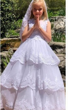 Erstkommunionkleider Aus Spitze Für Mädchen Mit Applikationen GFGD511