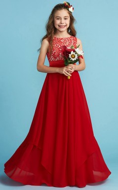 Rotes Chiffonkleid für Junior-Brautjungfern, Hochzeitsblumenmädchenkleid GJFGD010