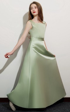 Salbeigrünes Satin-Erstkommunionkleid, Blumenmädchenkleid GJFGD054