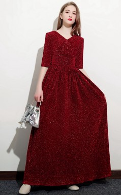 Halbärmeliges Paillettenkleid für Kinder-Brautjungfern, Mädchen-Geburtstagspartykleid GJFGD055