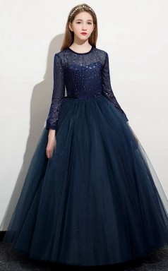 Langärmeliges Perlenkleid für Kinder-Abschlussball, Mädchen-Geburtstagspartykleid GJFGD056