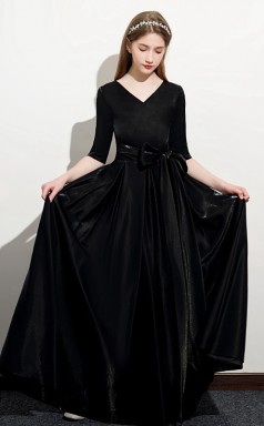 Schwarzes halbärmeliges Kinder-Abschlussballkleid, Mädchen-Geburtstagspartykleid GJFGD064