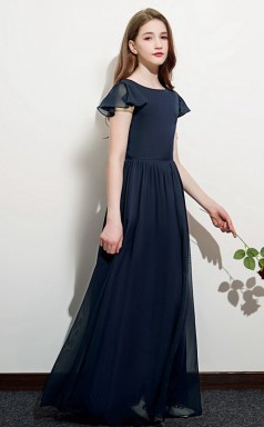 Dunkelblaues kurzärmeliges Kleid für Junior-Brautjungfern, Mädchen-Geburtstagspartykleid GJFGD065