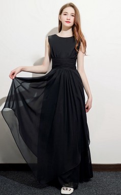 Schwarzes kurzärmeliges Kleid für Junior-Brautjungfern, Mädchen-Geburtstagspartykleid GJFGD066