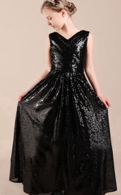 Schwarzes Pailletten-Kinder-Partykleid GJFGD082