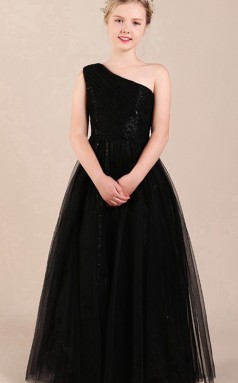 Ein-Schulter-Schwarzes Kinder-Formelles Kleid GJFGD083