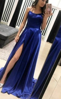 Königsblaues Satin-chiffon-neckholder-a-line-promi-kleid (GJT3767)