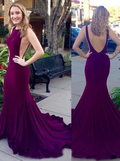 Lila Spandex Halfter Trompete / Meerjungfrau Langes Sex Ballkleid (GJT3769)