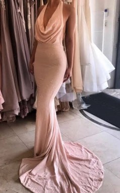 Rosa Spitze Trompete / Meerjungfrau Kapuze Sweep Zug Ballkleid (GJT3801)