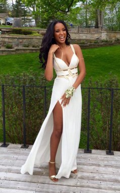 Weiße Chiffonscheide / Säule Knöchellange Sex-ballkleider Mit V-ausschnitt (GJT3893)