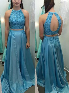 Pool Charmeuse A-line Juwel Lange Zweiteilige Ballkleider (GJT3916)