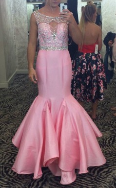 Süßigkeiten Rosa Taft Trompete / Meerjungfrau Illusion Lange Abschlusskleider (GJT3931)