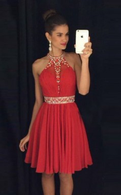 Rote Chiffon A-linie Neckholder Short / Mini Cocktailkleider (GJT3942)