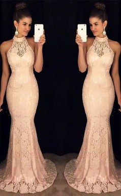 Meerjungfrau High Neck Zug Mit Rüschen Spitzenkleid JTC10493