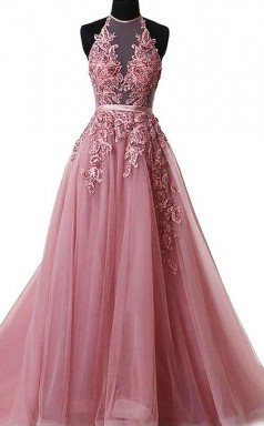 A-line Halfter Zug Mit Appliziertem Tüllkleid JTC10513