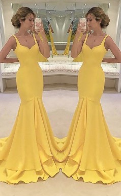 Meerjungfrau Spaghettiträger Zug Mit Schichten Satin Kleid JTC10733