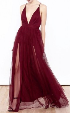 A-linie Bodenlangen Tüll Mit V-ausschnitt Und Rüschenkleid JTC11153