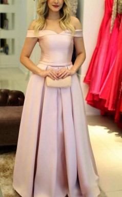 A-line Schulterfrei Bodenlang Mit Rüschen Satinkleid JTC11383