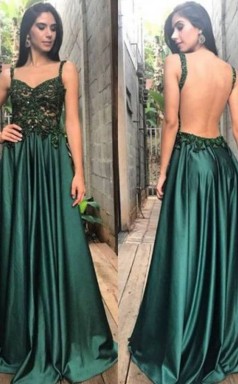 A-linie Träger Bodenlang Mit Applikation Mit Gerafften Satinkleid JTC11553