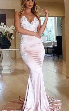 Meerjungfrau Schatz Mit Applikation Zug Satin Kleid JTC11783