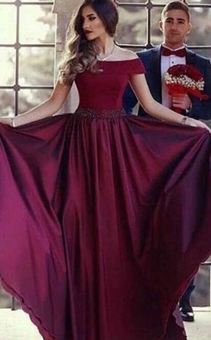 A-line Schulterfreier Kurzarmzug Mit Gerafftem Satinkleid JTC11793