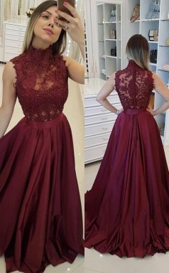 A-linie High Neck Zug Mit Applikation Satin Kleid JTC18023