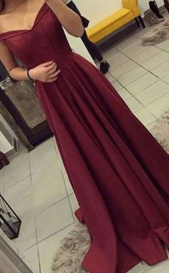 A-line Schulterfreier Zug Mit Gerafftem Satinkleid JTC18963