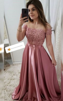 A-line Schulterfreier Zug Mit Appliziertem Satinkleid JTC19413