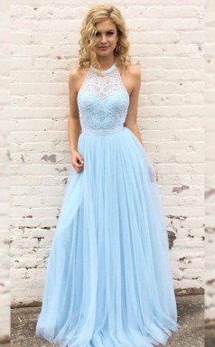 A-linie Tüll Spitze Halfter Bodenlanges Kleid JTC19513