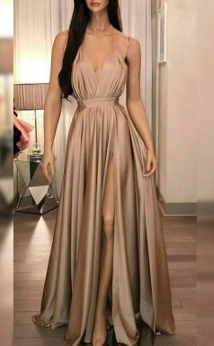 A-line Seidenartiger Satin Mit Rüschen Spaghettiträger Bodenlanges Kleid JTC19533