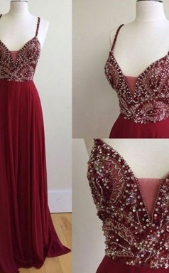 A-linie Chiffon Spaghettiträger Bodenlang Mit Perlen Kleid JTC5563