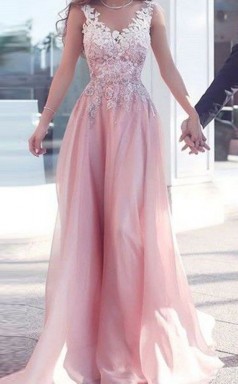 A-linie Chiffon Schatz Bodenlang Mit Applikation Kleid JTC5703