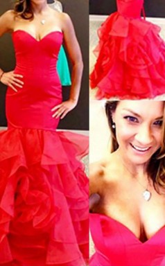 Meerjungfrau Schatz Organza Mit Schichten Bodenlanges Kleid JTC8973