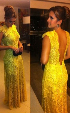 A-linie Spitze High Neck Kurze Ärmel Bodenlang Mit Spitzenkleid JTCv1813